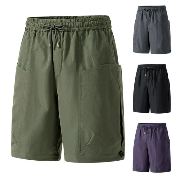 Avtoify Men's Summer Casual Solid Color Pockets Drawstring Elastic Waist Zipper Comfortable Summer Mens Pants Shorts