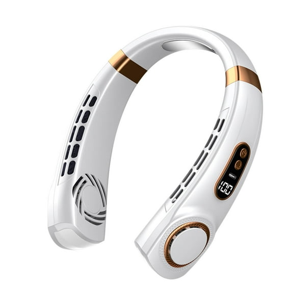 Avtoify Neck Fan, USB Portable Neck Hanging Fan Cold Fan Handheld Rechargeable Mute Sports Fan 5-Speed Adjutable Colorful Ambient Light Neckband Leafless Fan for Home office White