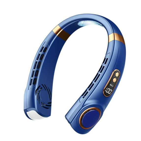 Avtoify Neck Fan, USB Portable Neck Hanging Fan Cold Fan Handheld Rechargeable Mute Sports Fan 5-Speed Adjutable Colorful Ambient Light Neckband Leafless Fan for Home office Blue