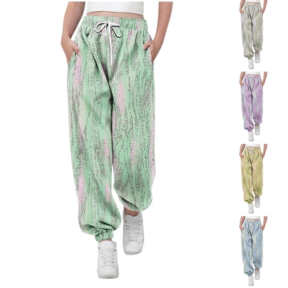 Avtoify Fall Girls Pants Print Graphic Drawstring Elastic Cuff Pocket Sweat Trousers Thin Fabric for 3-14 Years Old Boys Girls Summer Casual Outfit