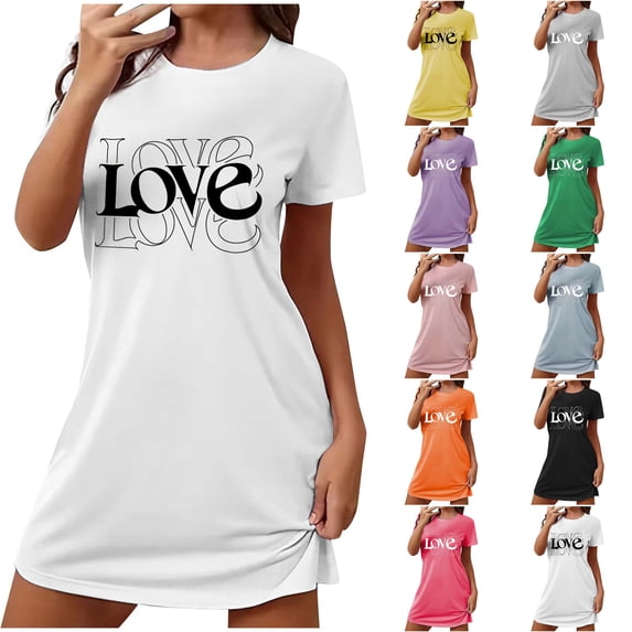 Avtoify Print Medium Length Dress Oversized Short Nightgown Chest Print Short Sleeve Nightdress Womens Pajamas