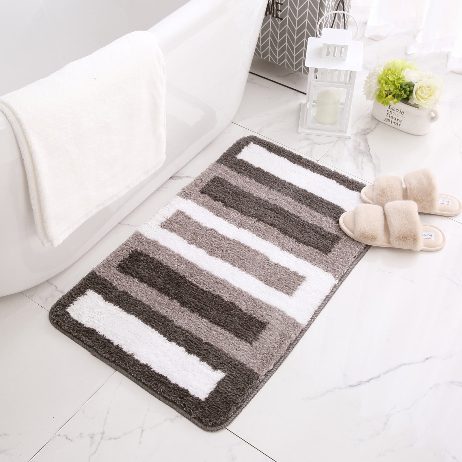 Avtoify Soft Microfiber Striped Bathroom Rugs Bath Mat Extra Thick