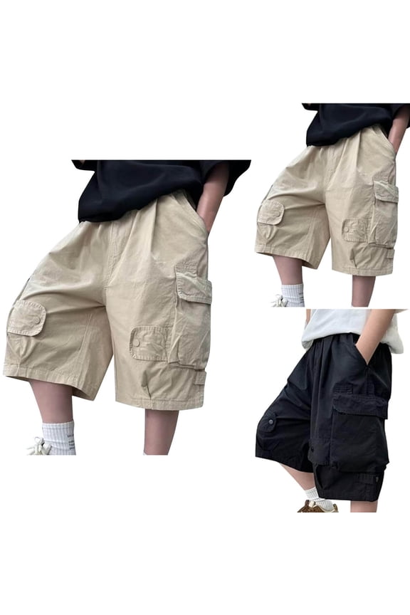 Solid Children's Boy's Summer Cargo Shorts Children's Five-Point Pants Casual Loose Pants Five-Point Pants
