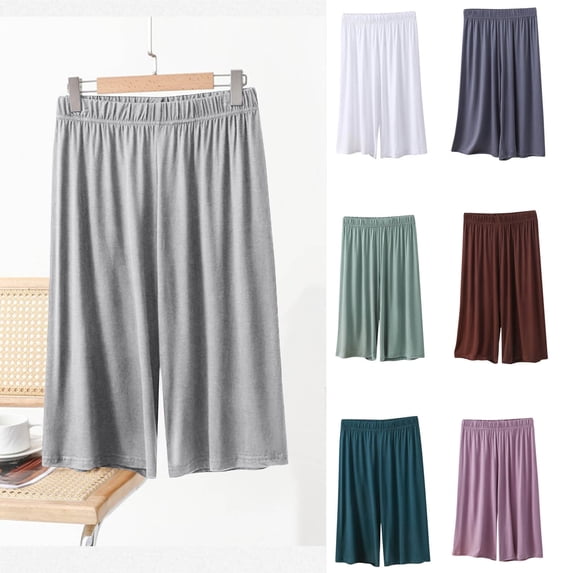 Avtoify Solid Color Casual Home Elastic Waist Womens Lounge Set Five Point Pants Shorts