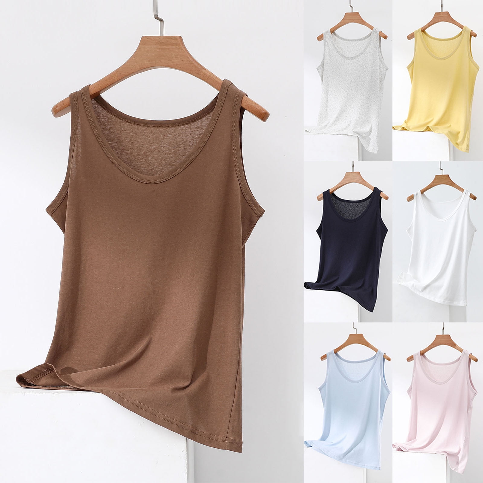 Avtoify Solid Color Round Neck Camisole Outerwear Base Underwear Home ...