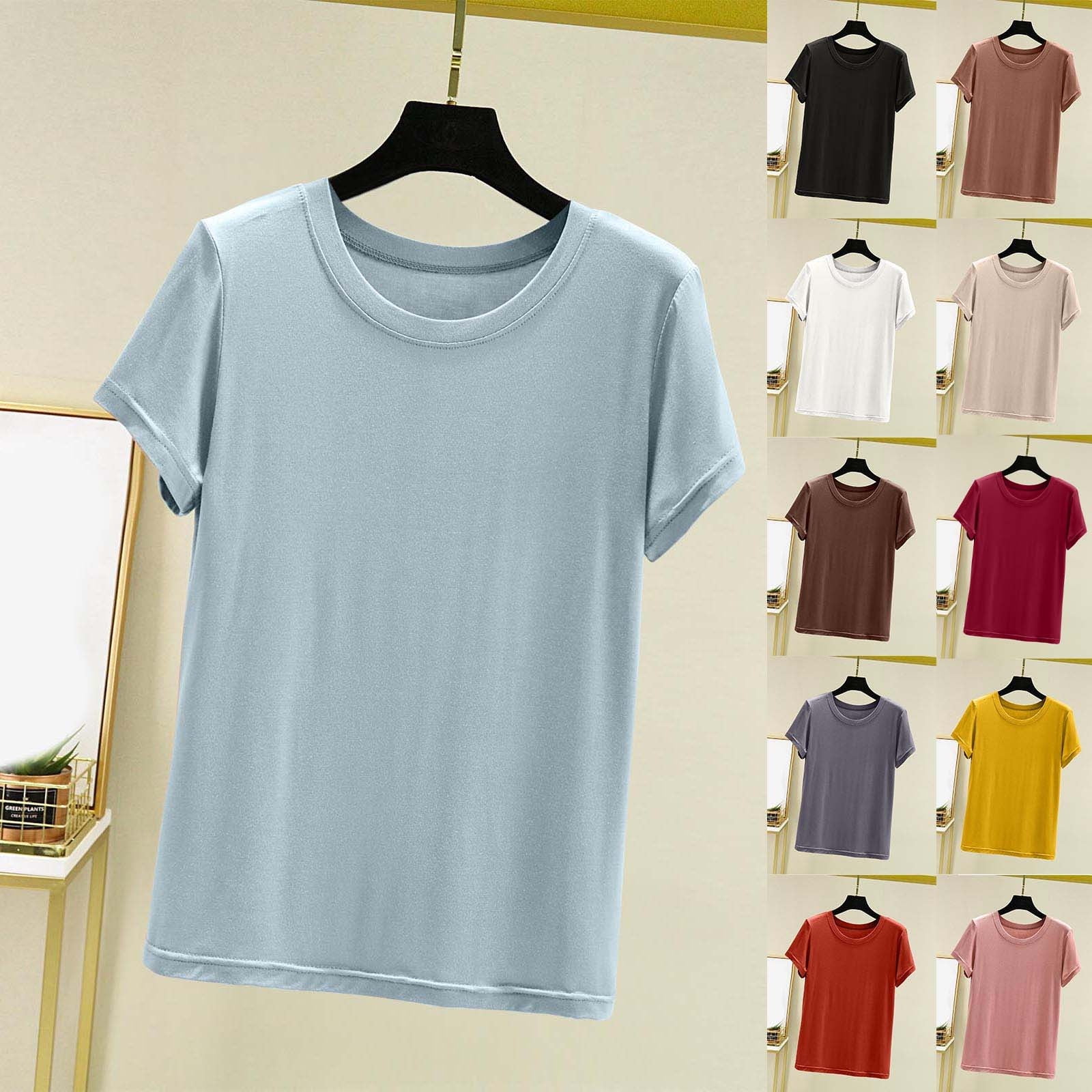 Avtoify Solid Color Short Sleeve Base Shirt Thin T-Shirt Pajamas Short ...