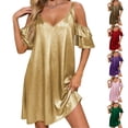 thumbnail image 1 of Avtoify Women's Fashionable Sparkling Party/Prom V-neck Off-shoulder Sleeve Loose Dress, 1 of 8