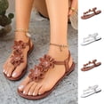 thumbnail image 1 of Avtoify Summer Flats Shoes Women Fashionable Casual Outerwear Versatile Plus Size Solid Color Floral Round Toe Open Toe Thong with Elastic Back, 1 of 10