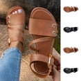 thumbnail image 1 of Avtoify Summer Flats Shoes Women Fashionable Casual Round Toe Open Toe Roman Style Beach Buckle Strap Flat Bottom Outdoor Wear, 1 of 9