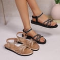 thumbnail image 1 of Avtoify Summer Flats Shoes Women Fashionable Casual Versatile Plus Size Beach Sandals Solid Color Rhinestone Elastic, 1 of 10