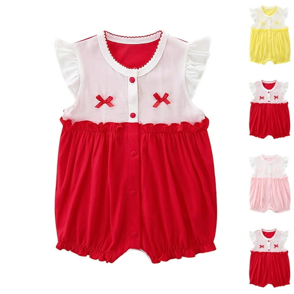 Avtoify Summer Girl's Baby Lightweight Solid Color Color Short Sleeve Puff Sleeve Romper