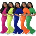 thumbnail image 1 of Avtoify Summer Girls Short Sleeve Round-Neck Shirts Solid Color Short Sleeve Top Long Flare Pants 2 Piece Unisex Outfit for Kids Aged 2-10 Daily Wear, 1 of 3