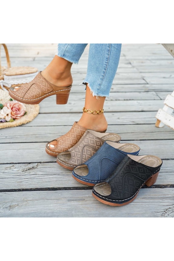 Summer High Heels Shoes Women Fashionable Casual Trendy Solid Color Half Covered Head