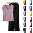 thumbnail image 1 of Avtoify Summer Loose Solid Color T-Shirt Pants Pajamas for Women Set Home Casual, 1 of 7