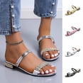 thumbnail image 1 of Avtoify Summer Middle Heels Shoes Women Fashionable Casual Outerwear Versatile Plus Size Solid Color Rhinestones Round Toe Open Toe Low Heels, 1 of 9