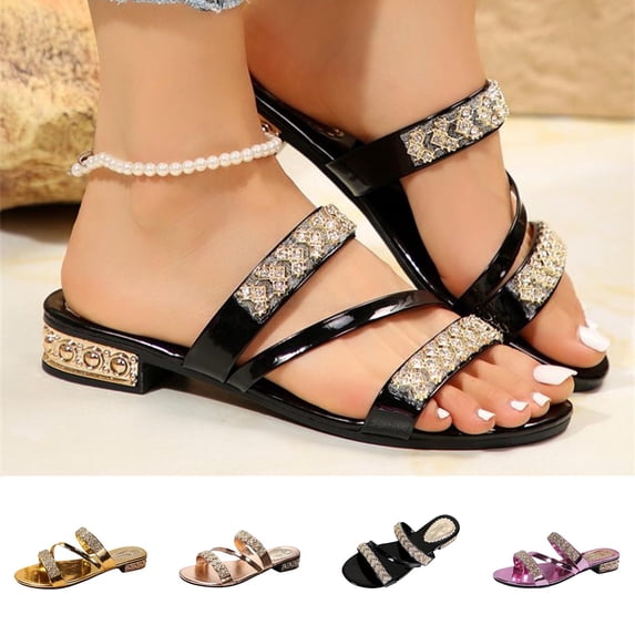 Avtoify Summer Middle Heels Shoes Women Versatile Block Heel Plus Size Trendy Comfortable Low Heeled Decorative Outdoor Beach