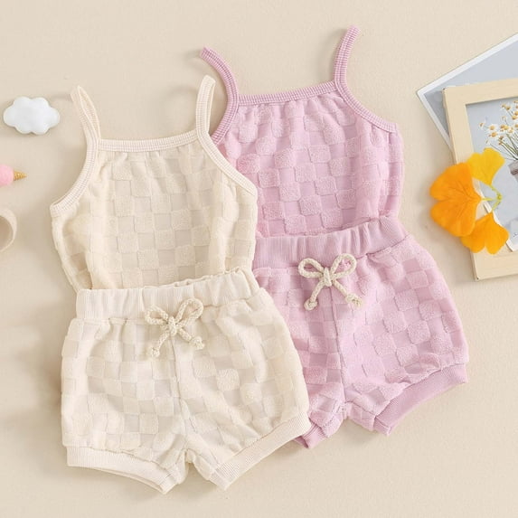 Avtoify Summer Solid Color Suspender Shorts Outfits for Kids 2 Piece