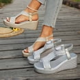 thumbnail image 1 of Avtoify Summer Women's Wedges Shoes Fashionable Casual Versatile Beach Wedge Solid Color Peep Toe Open Toe, 1 of 10