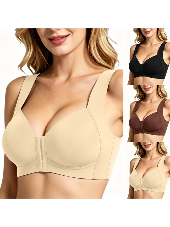 Thin Large-size Front-clasp Bra C Cup Gathered Wireless Adjustable Women's