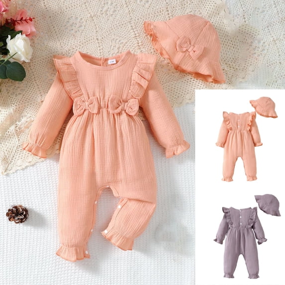 Avtoify Toddler Rompers, 3-18 Months Toddler Bow Crawler Boys Girls Ruffle Bodysuit Toddler Bodysuit with Hat