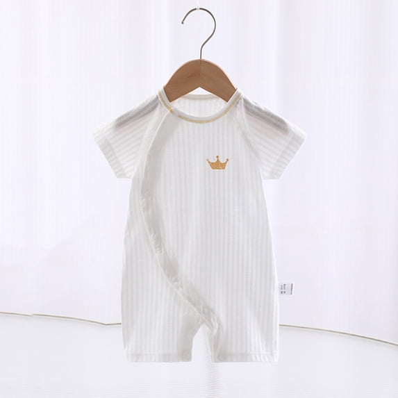 Avtoify Toddler Rompers, Child Fall Thin Newborn Button Round Neck Short Sleeved Short Rompers