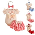 thumbnail image 1 of Avtoify Toddler Rompers, Fall Toddler Girl-dimensional Bow Short Sleeved Shorts+headband Piece Set Short Crawling, 1 of 9