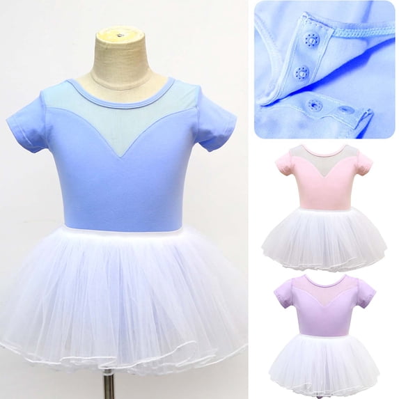 Avtoify Toddler Rompers, Toddler Girls Children's Dance Fall Short Sleeves Training One-piece Performance Skirt Set