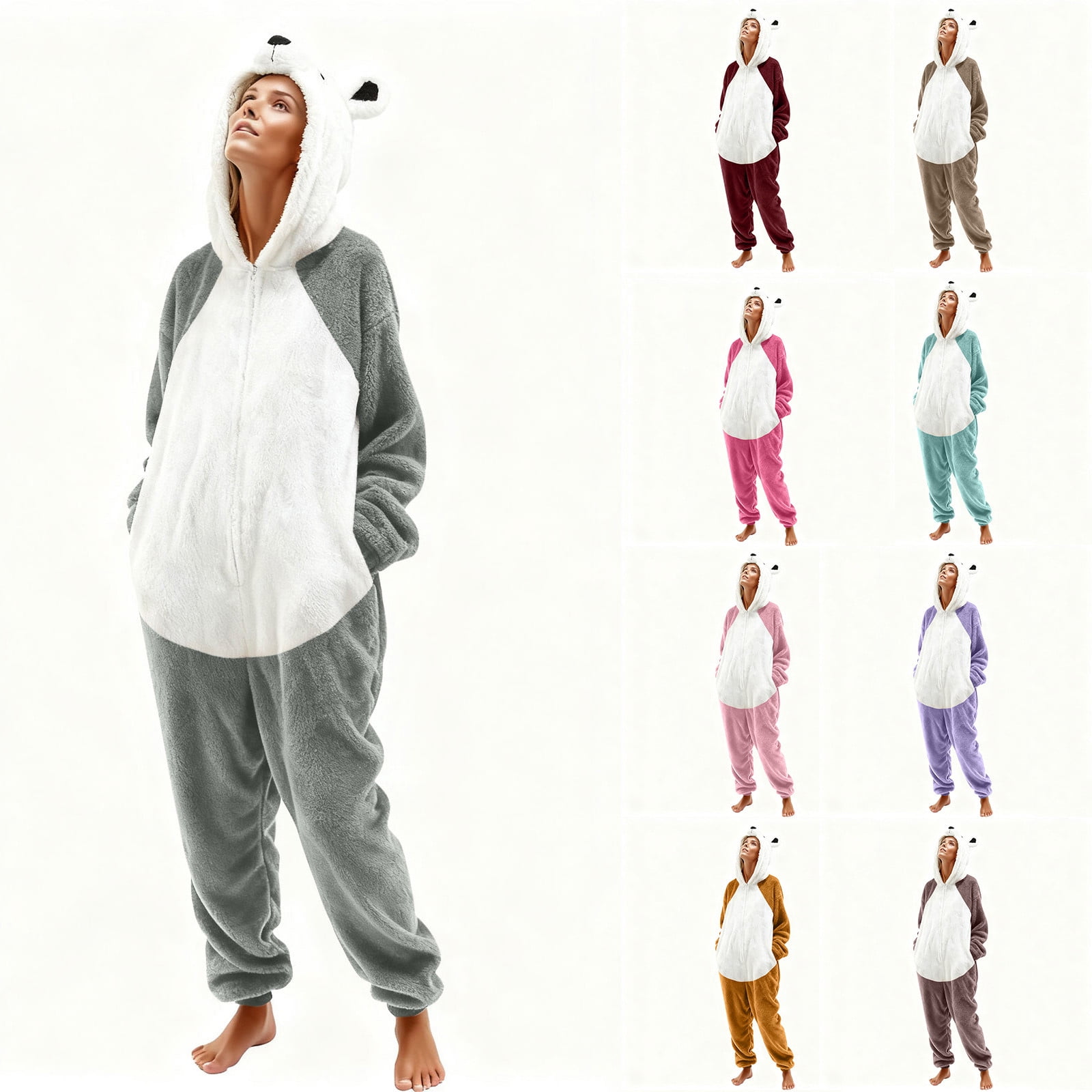 Avtoify Unisex Adult Bear Jumpsuit Winter Pocket Warm Sleepwear ...