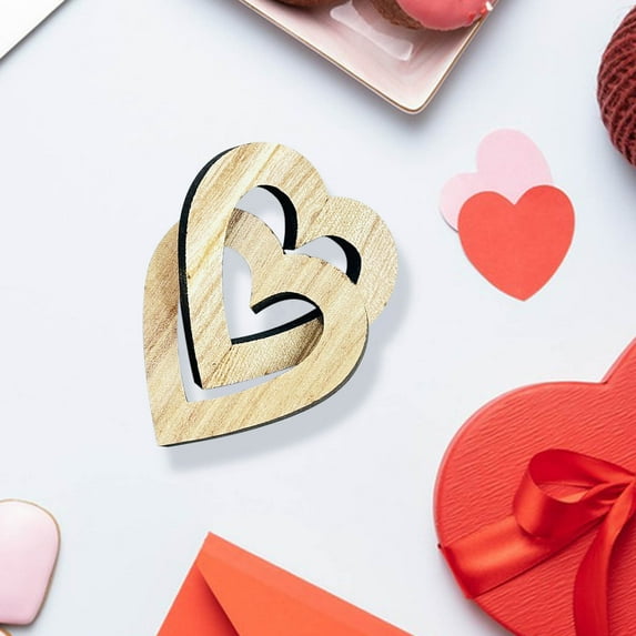 PRETXORVE Valentine's Day Gifts Savings Wooden Double Heart Valentine's Day Ornament with Wooden Double Heart Ring Buckle Decorative Heart Shaped Chain