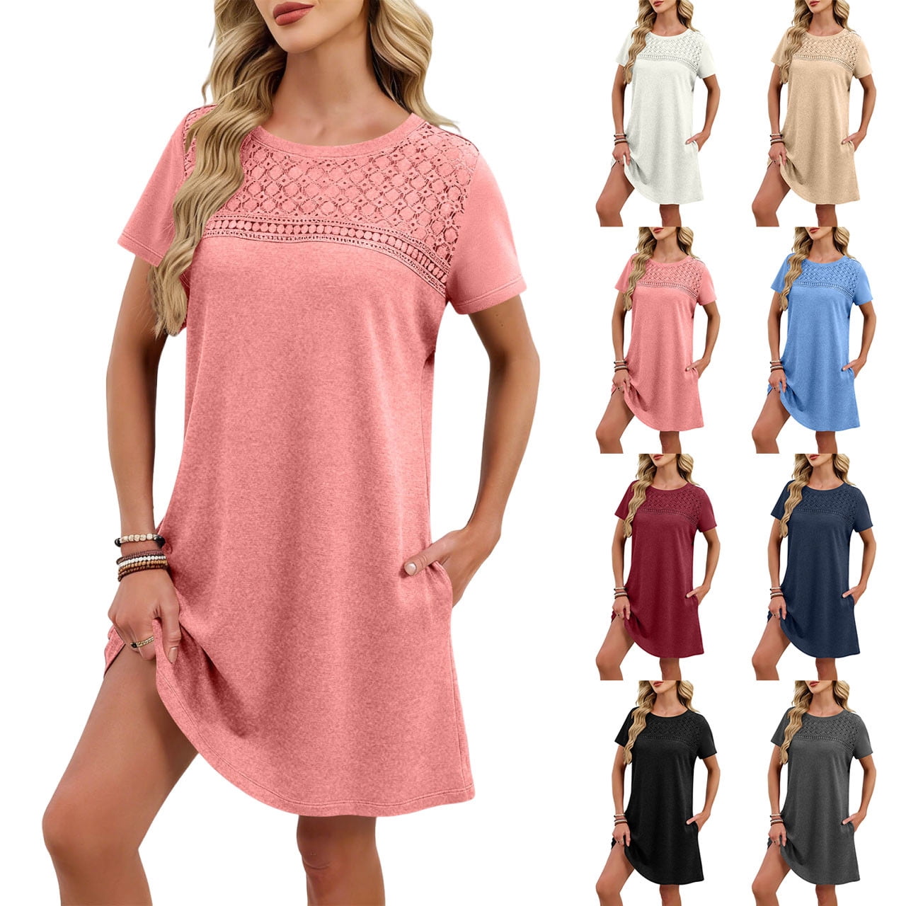 floral mother of the bride dresses Dress with V Neck and 3/4 Sleeves in A-Line Size:34x29 Classic st-pink-dress Unique Vintage > Dresses