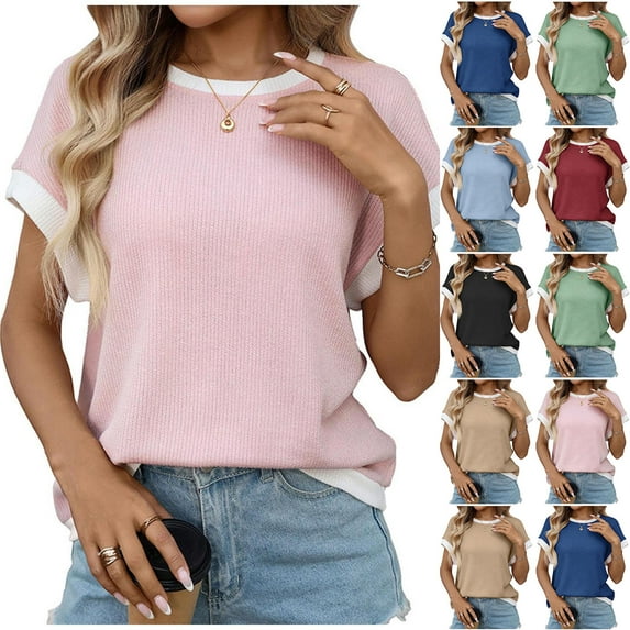 Avtoify Women's Casual Loose Solid Color Pullover Short Sleeve T-Shirt Top Short Sleeve V-Neck Top/Shirt Short Sleeve V-Neck Top/Shirt