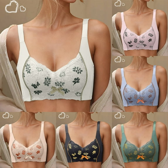 Avtoify Women's Comfortable Wireless Lace Push-Up Adjustive Side Control Bra Innerwear