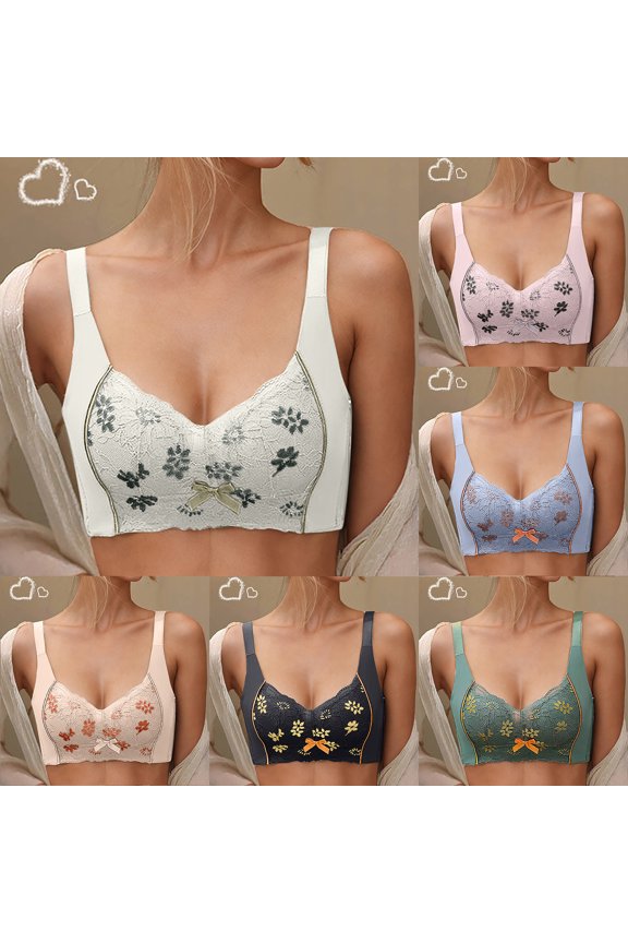 Avtoify Women's Comfortable Wireless Lace Push-Up Adjustive Side Control Bra Innerwear