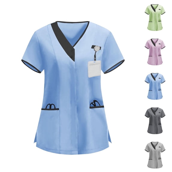 Avtoify Women's Lapel Short Sleeve Imitation Linen Button Summer Shirt