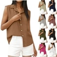thumbnail image 1 of Avtoify Women's Linen Lapel Button Pocket Style Button Style Full Placket Shirt Fashion Solid Color Sleeveless T-Shirt Top, 1 of 8
