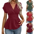 thumbnail image 1 of Avtoify Women's Peplum Stripe Puff Sleeve Casual Shirt Top Short Sleeve V-Neck Top/Shirt Women's Top, 1 of 7
