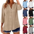 thumbnail image 1 of Avtoify Women's Solid Color Button Round Neck Linen Lace Patchwork Cropped Top, 1 of 10