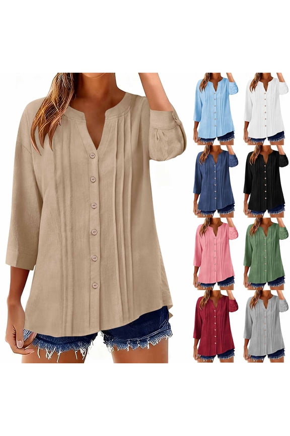 Women's Solid Color Button Round Neck Linen Lace Patchwork Cropped Top