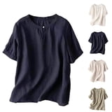 Avtoify Women's Solid Color Ruffle Button Linen V-Neck Long Sleeve Top ...