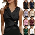 thumbnail image 1 of Avtoify Women's Solid Color Sleeveless Lapel Satin Elegant Button Blazer Top Jacket, 1 of 9