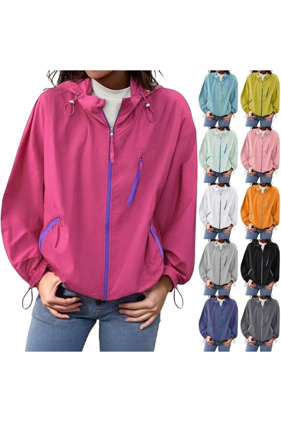 Women's Spring/Summer Solid Color Zipper Hoodie Color- Protection Long Sleeve Jacket
