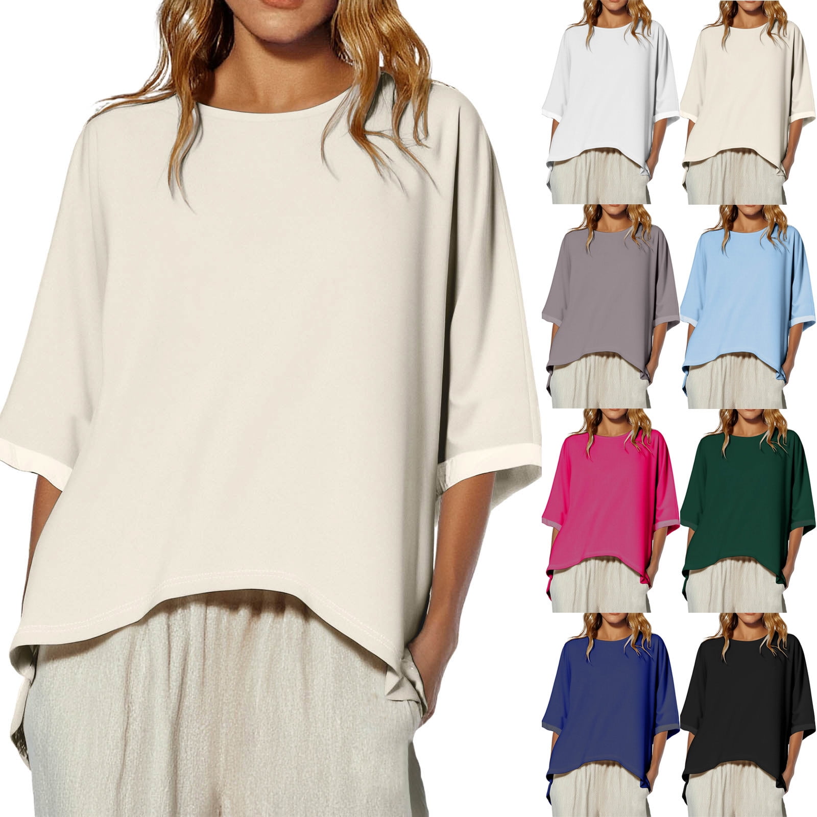 Avtoify Women's round Neck Long Summer Womens Tops Dressy Casual ...
