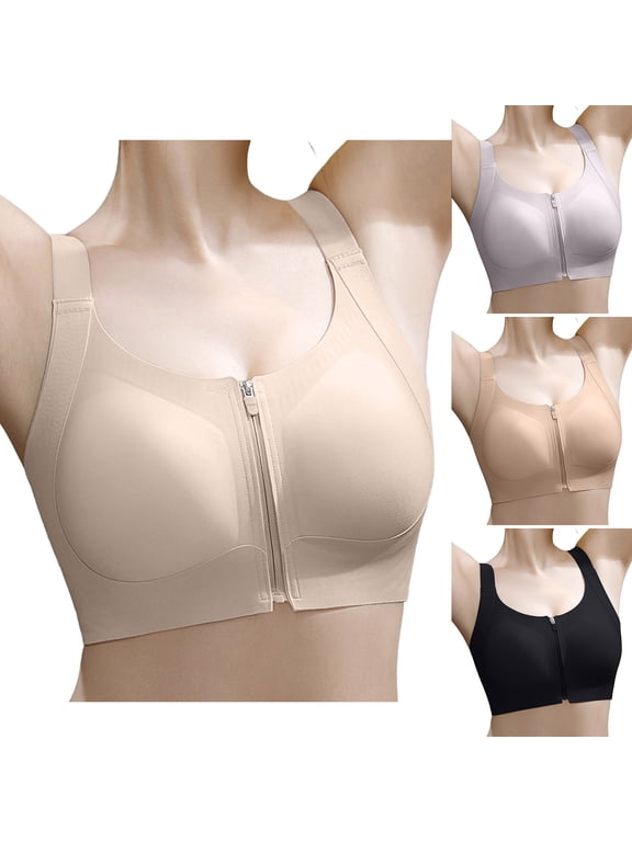 Womens Casual Bras Solid Color Zip Front Sports Bra Shaping Sag