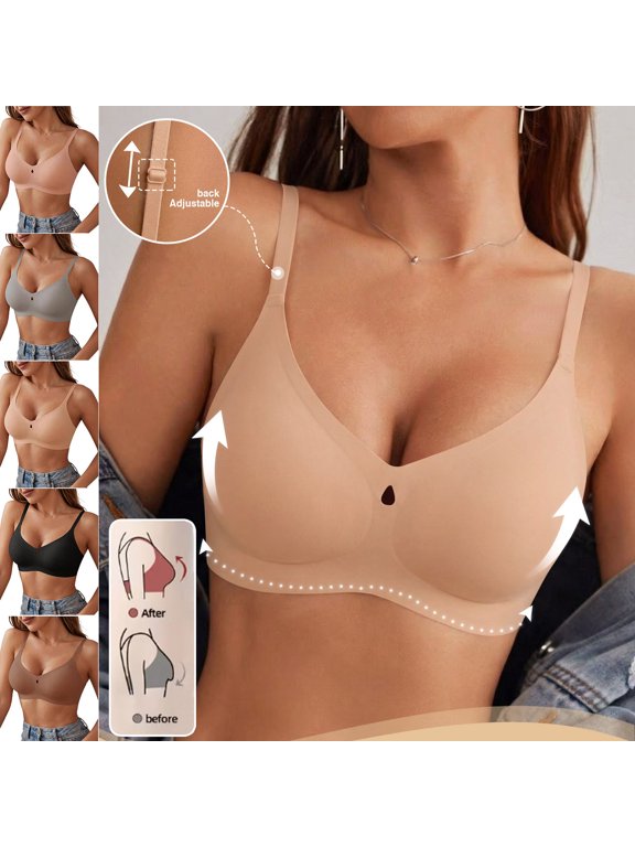 Womens Dressy Bras Solid Color Thin Seamless Wave Bra Sag Uplift