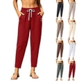 Solidification Ice Avtoify Womens Leisure Pants Solid Color Ice Silk Cropped Trousers ...