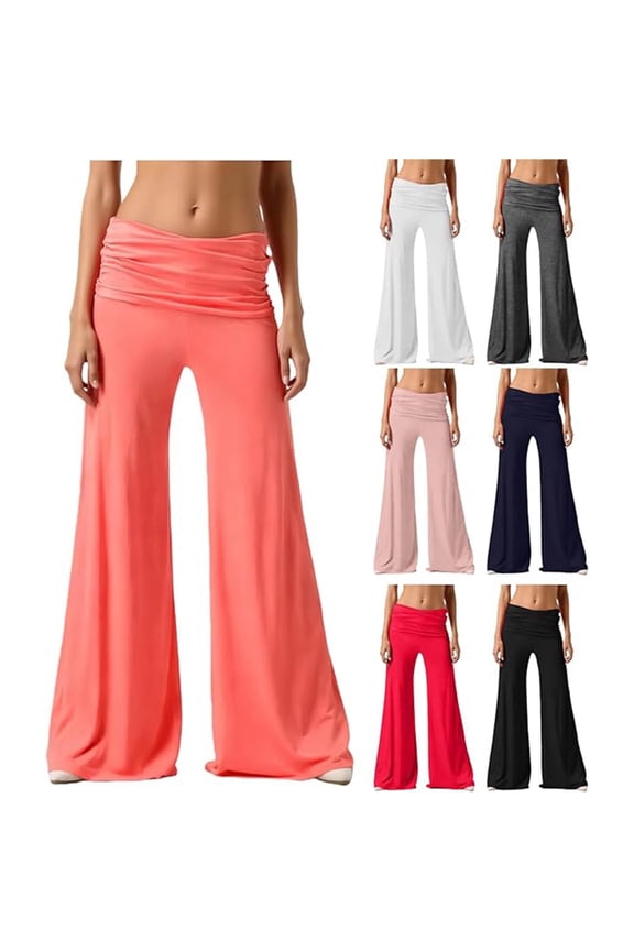 Womens Pants Casual Ladies Folding Yoga Solid Wide Leg Loose