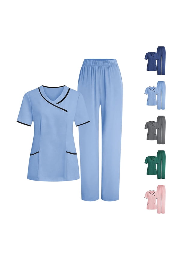 Womens Pants Dressy Casual Nurses Tunic Uniform Clinic Carer V Neck Protective