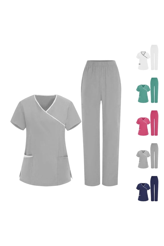 Womens Pants Dressy Casual Nurses Tunic Uniform Clinic Carer V Neck Protective