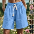 thumbnail image 1 of Avtoify Womens Shorts Casual Summer Solid Elastic Waist Drawstring Linen Pocket, 1 of 8