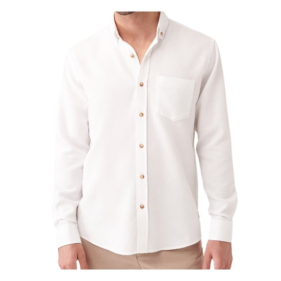 Avva Men's 100% Cotton, Regular Fit, Long Sleeve, Button Collar, Pocket Waffle, Dobby Shirt, Large, White